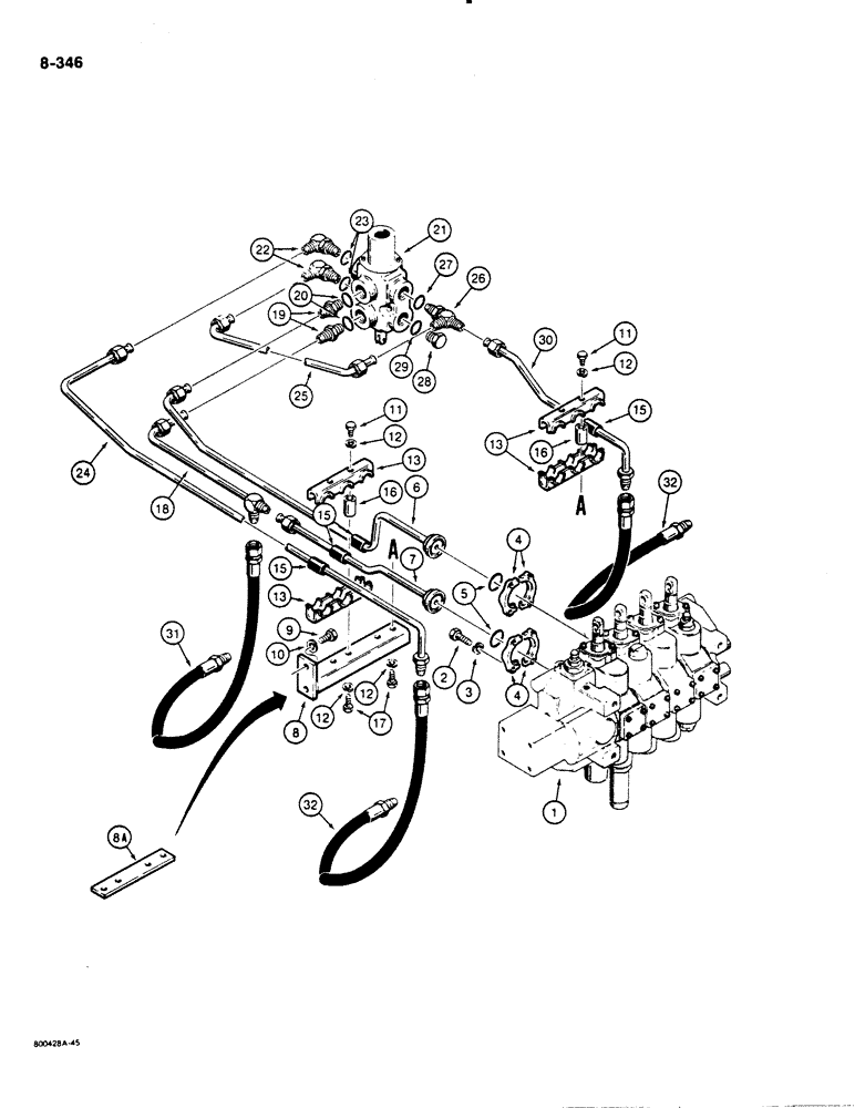 Схема запчастей Case 1450B - (8-346) - DOZER TILT & PITCH HYD CIRT, ANGLE TILT PITCH DZER MODELS CONTROL VALVE THRU SELECTOR VALVE (08) - HYDRAULICS