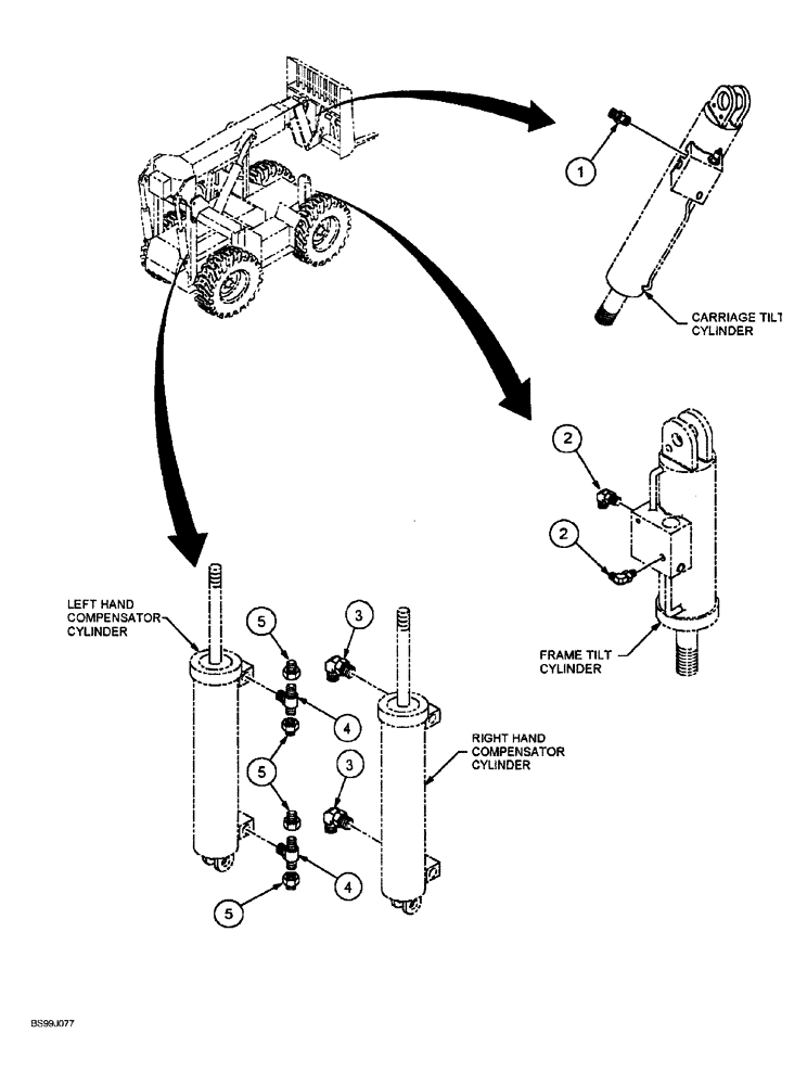Схема запчастей Case 689G - (06-14) - HYDRAULIC FITTINGS AT CYLINDERS (08) - HYDRAULICS