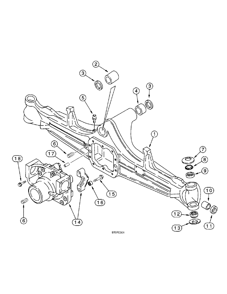 Схема запчастей Case 590SL - (6-004) - FRONT DRIVE AXLE, AXLE HOUSING (06) - POWER TRAIN