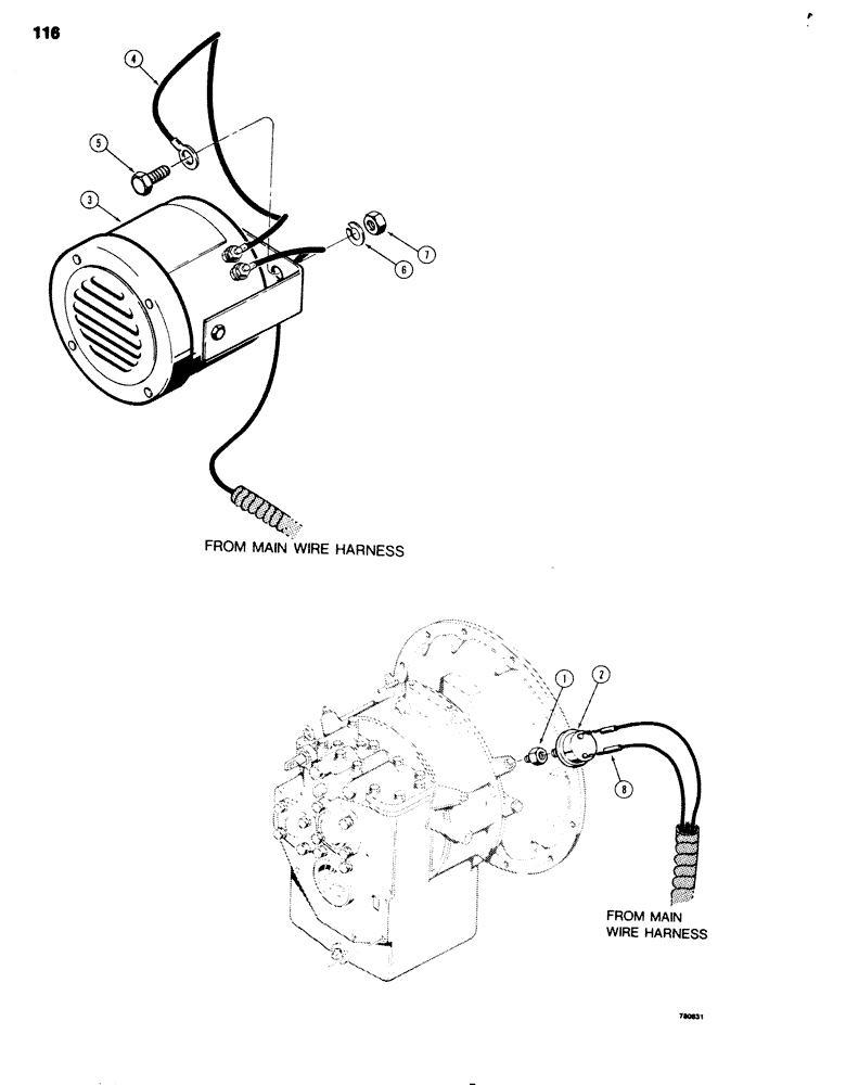 Схема запчастей Case 680G - (116) - BACKUP ALARM (04) - ELECTRICAL SYSTEMS