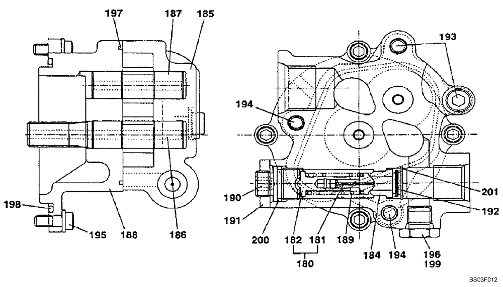 Схема запчастей Case CX135SR - (08-061) - KMJ2936 PUMP ASSY, HYDRAULIC - GEAR PUMP DRIVE, MODELS WITHOUT DOZER BLADE (08) - HYDRAULICS