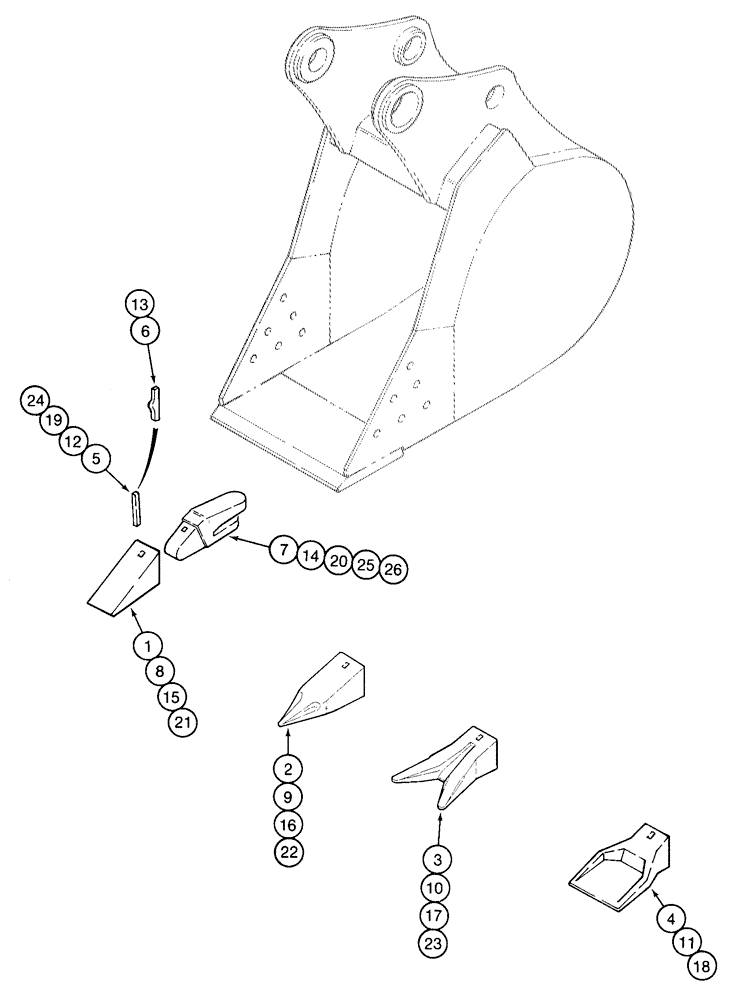 Схема запчастей Case 9050 - (9-70) - HENSLEY BUCKET TOOTH OPTIONS - FOR H & H AND CENTRAL FABRICATORS, GEN PURPOSE/HEAVY DUTY/SEVERE DUTY (09) - CHASSIS