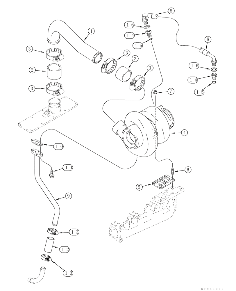 Схема запчастей Case 650K - (02-10) - TURBOCHARGER SYSTEM - 4T-390 EMISSIONS CERTIFIED ENGINE (Oct 22 2010 12:40PM) (02) - ENGINE