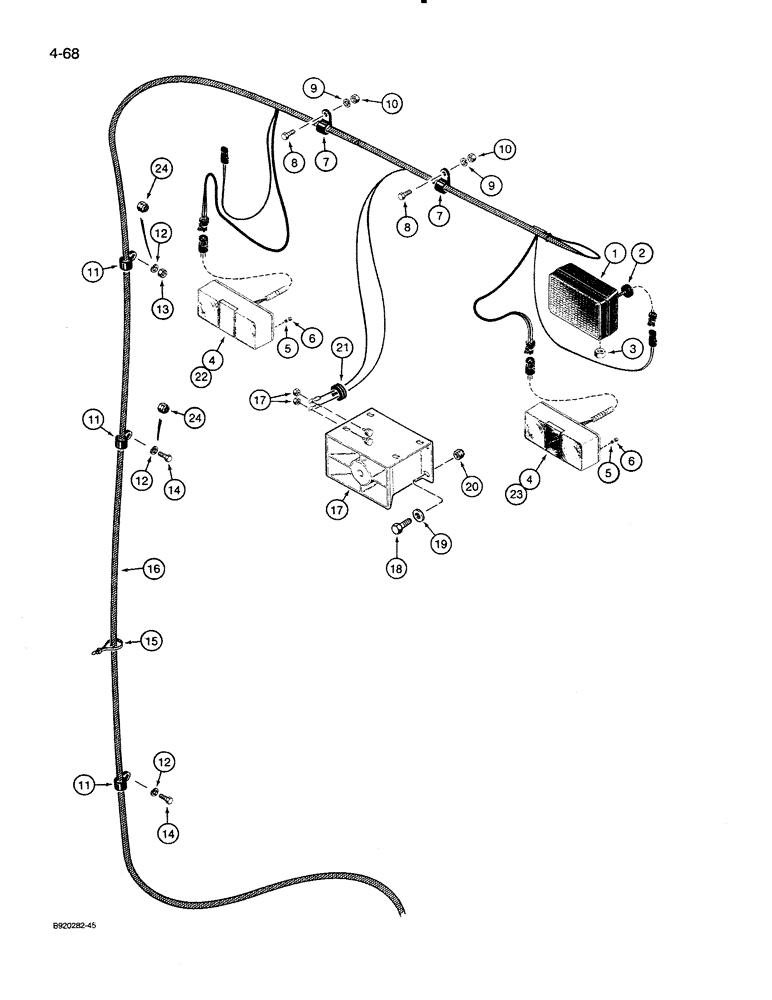 Схема запчастей Case 821 - (4-068) - REAR LAMP AND BACKUP ALARM MOUNTING (04) - ELECTRICAL SYSTEMS