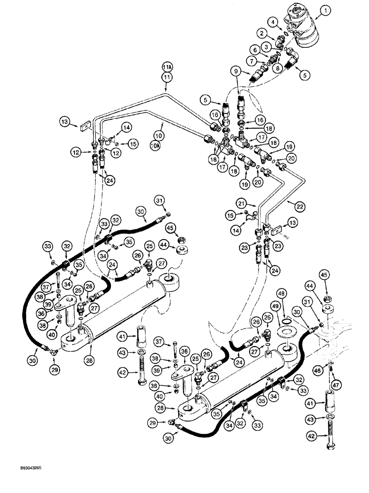 Схема запчастей Case 921 - (5-010) - STEERING HYDRAULIC CIRCUIT, CONTROL VALVE TO CYLINDERS (05) - STEERING
