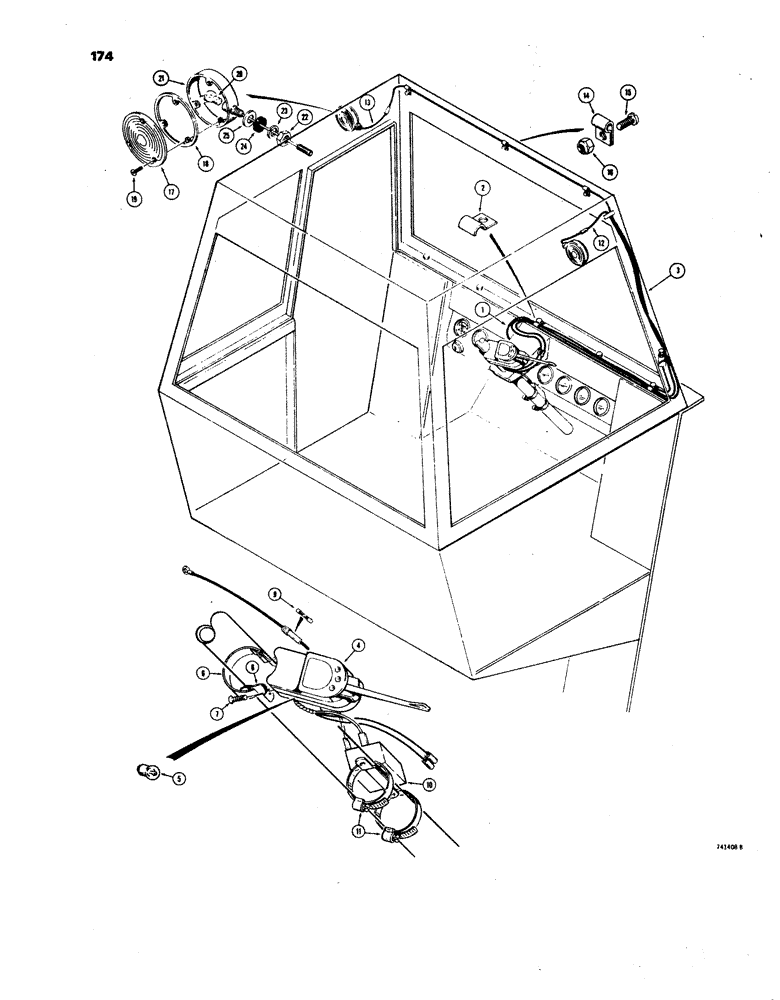 Схема запчастей Case W24B - (174) - CAB WITH TURN SIGNAL AND FLASHER LIGHTS, USED ON MODELS W/O INSTRUMENT CLUSTER (09) - CHASSIS