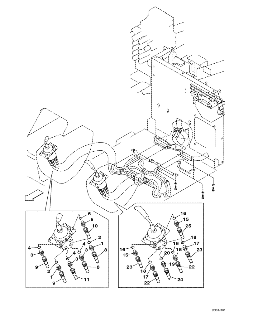 Схема запчастей Case CX290 - (08-24) - HYDRAULICS - PILOT CONTROL LINES (08) - HYDRAULICS