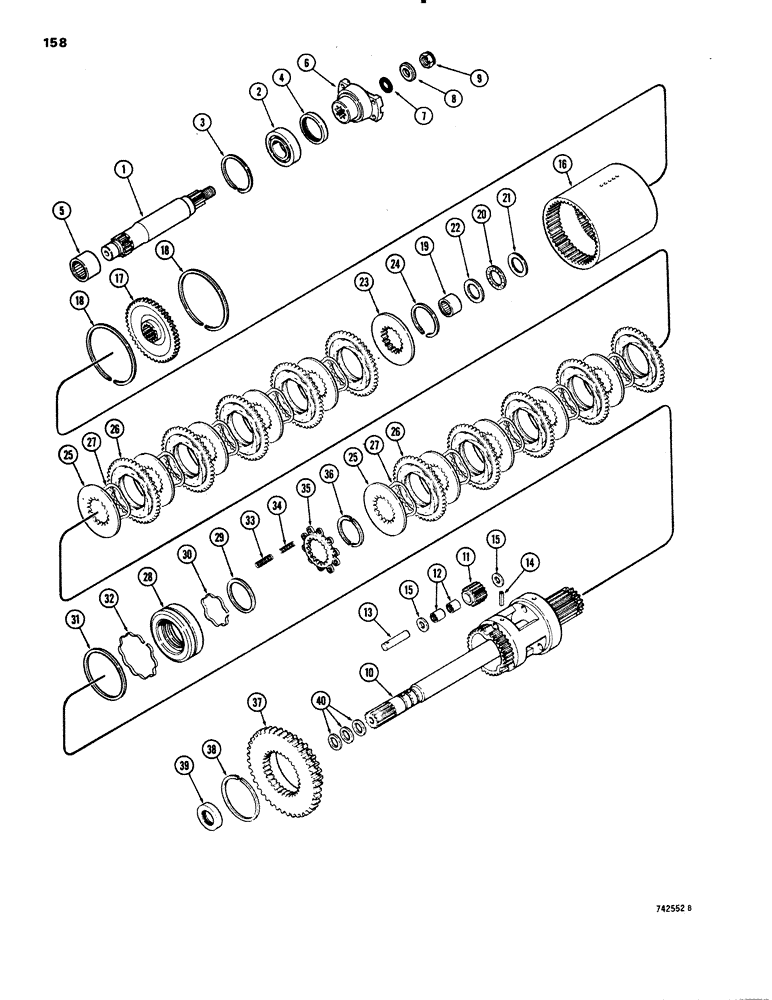 Схема запчастей Case 1150C - (158) - TRANSMISSION INPUT SHAFT AND PLANETARY SYSTEM, TRANSMISSION INPUT SHAFT, PLANETARY SYSTEM (06) - POWER TRAIN