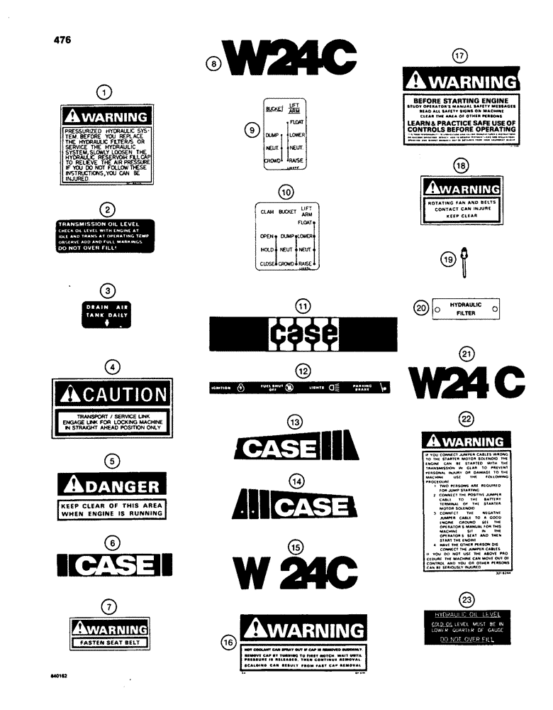 Схема запчастей Case W24C - (476) - DECAL KIT, FOR TAN TRACTORS (09) - CHASSIS/ATTACHMENTS