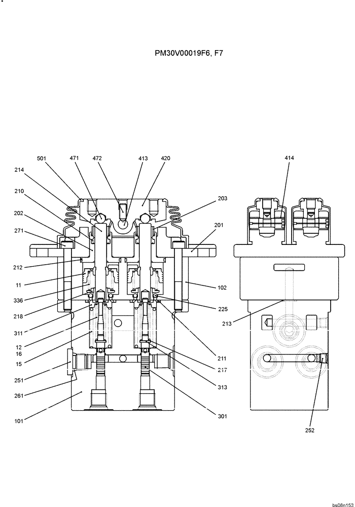 Схема запчастей Case CX50B - (07-040) - VALVE ASSY, PILOT (PROPELLING) (PM30V00019F6 & PM30V00019F7) ELECTRICAL AND HYDRAULIC COMPONENTS