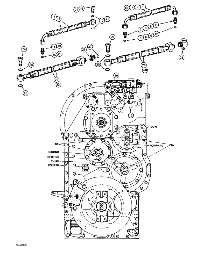 Схема запчастей Case 921 - (6-052) - TRANSMISSION ASSEMBLY, CLUTCH LUBRICATION HOSES (06) - POWER TRAIN