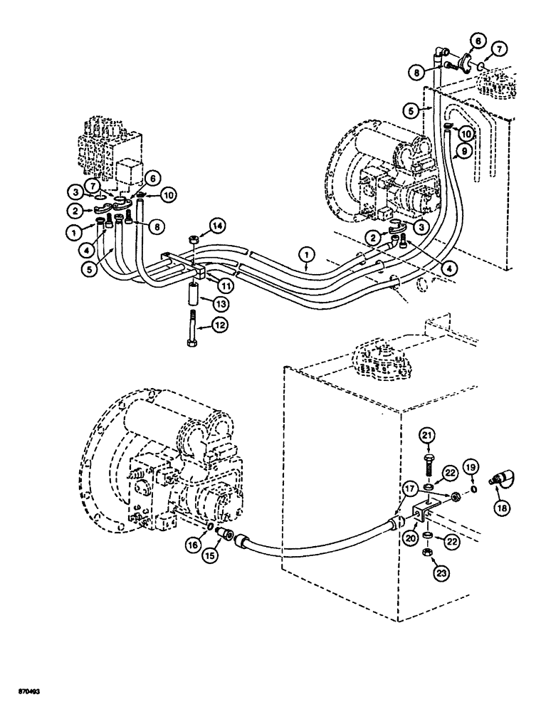 Схема запчастей Case 688 - (8-026) - HYDRAULIC PUMP LINES, PUMP TO ATTACHMENT CONTROL VALVE (08) - HYDRAULICS