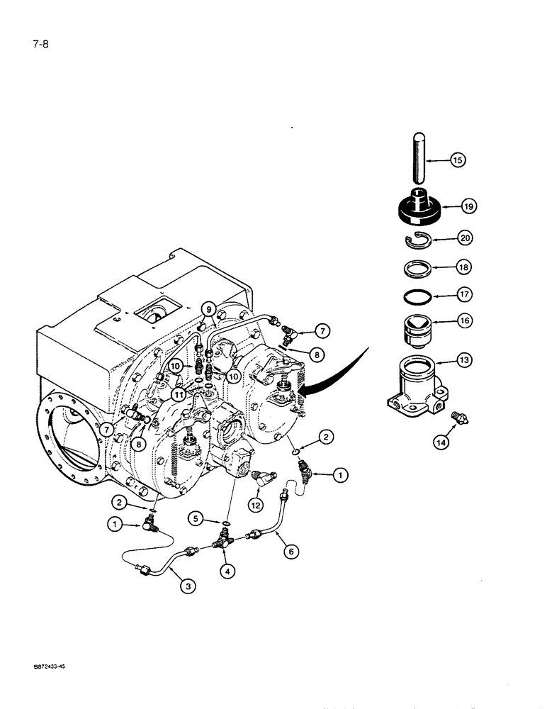Схема запчастей Case 455C - (7-08) - TRANSMISSION BRAKE LUBRICATION LINES AND BRAKE CYLINDER ASSEMBLY, MODELS WITH WET BRAKES ONLY (07) - BRAKES