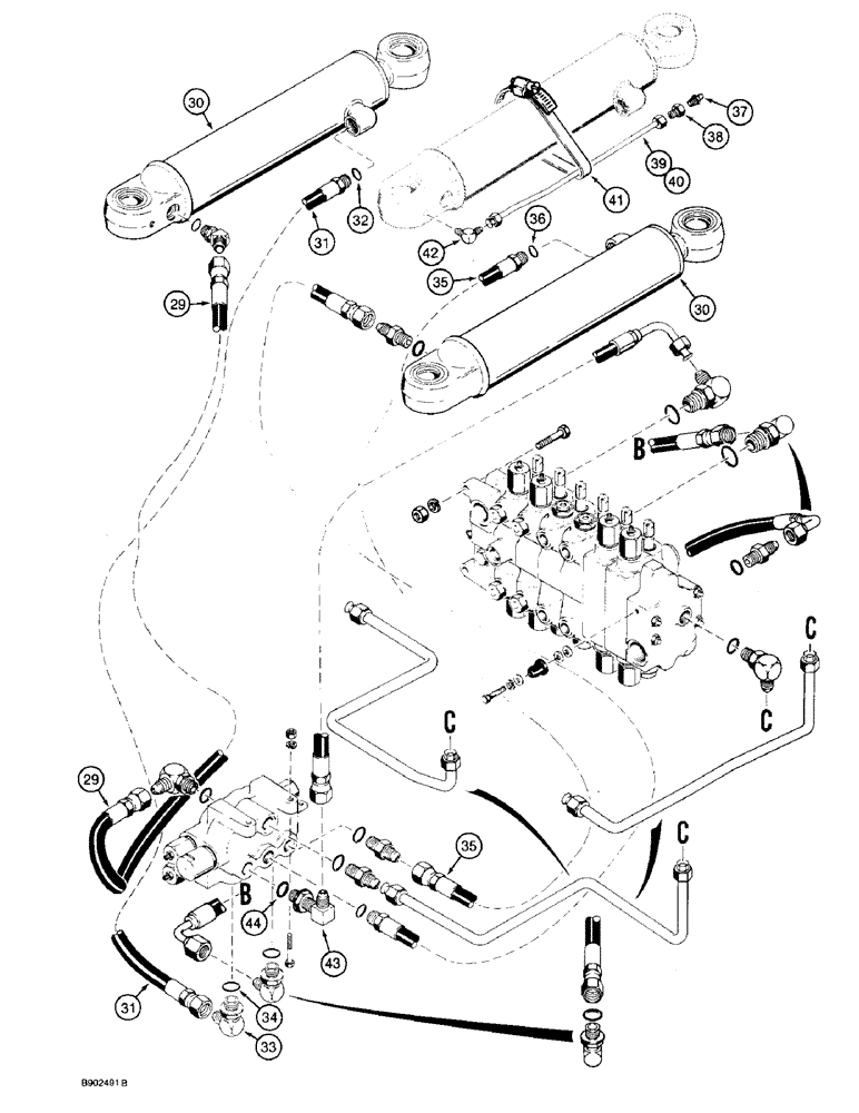 Схема запчастей Case 590 - (8-026) - BACKHOE SWING CYLINDER AND, SWING SEQUENCE VALVE HYDRAULIC CIRCUIT(CONT) (08) - HYDRAULICS