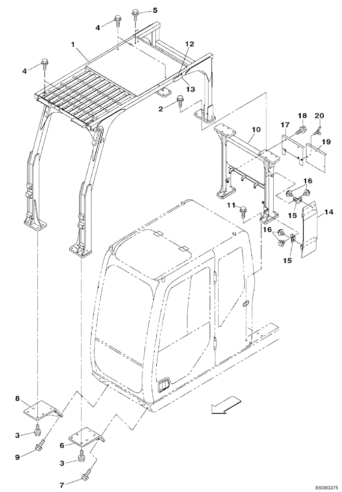 Схема запчастей Case CX470B - (09-36) - CAB HEAD GUARD (09) - CHASSIS