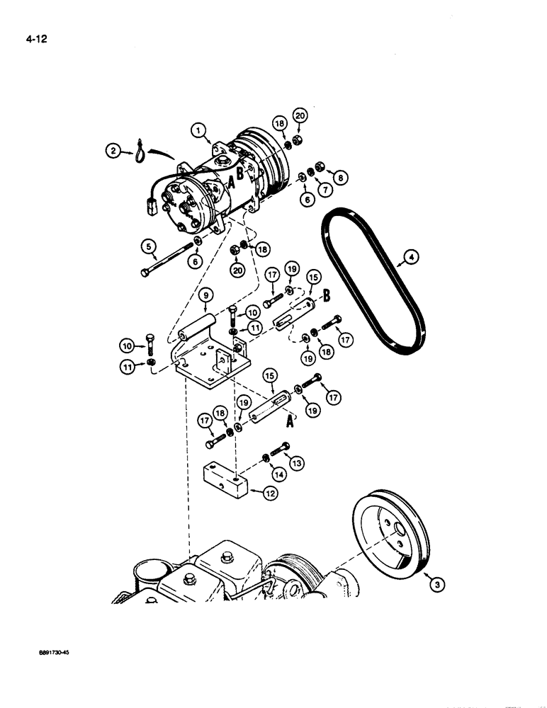 Схема запчастей Case 680L - (4-12) - AIR CONDITIONER COMPRESSOR MOUNTING (04) - ELECTRICAL SYSTEMS