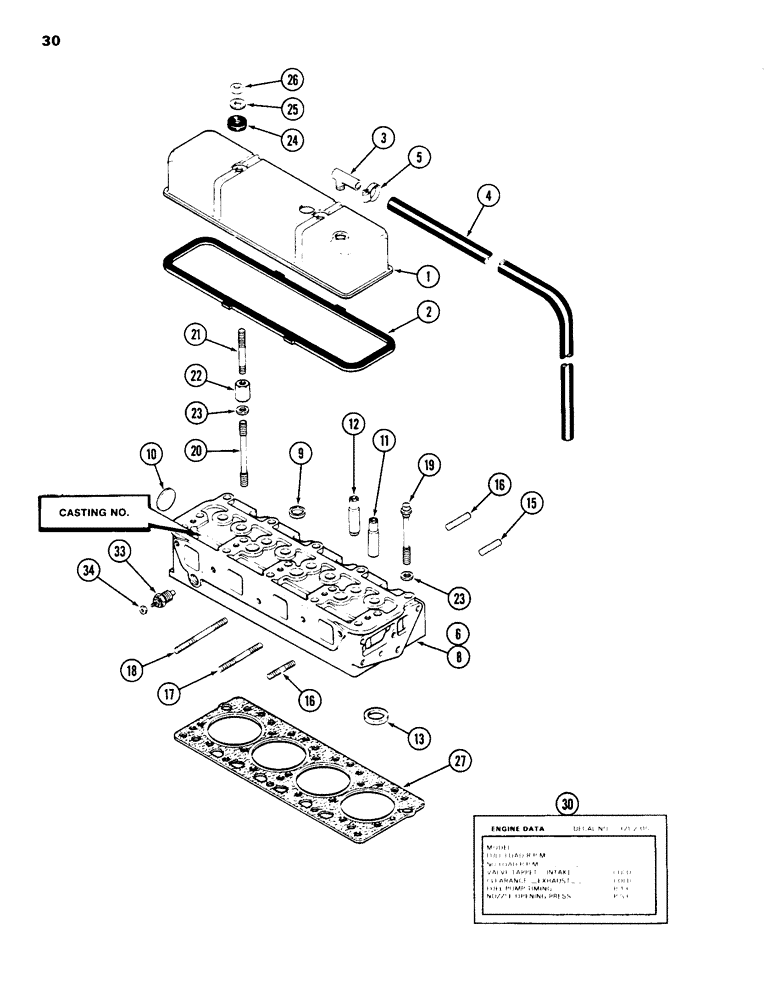 Схема запчастей Case 585D - (030) - CYLINDER HEAD AND COVER, 188 DIESEL ENGINE (10) - ENGINE