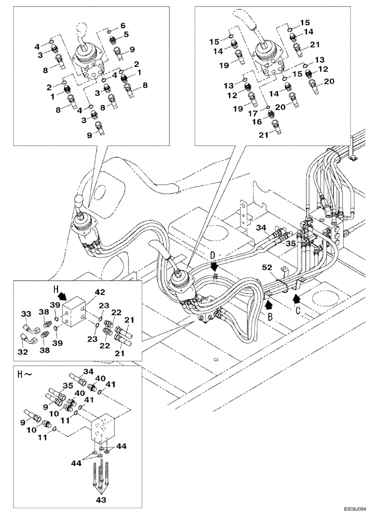 Схема запчастей Case CX800B - (08-23) - HYDRAULIC CIRCUIT - ATTACHMENT CONTROL VALVE PILOT (08) - HYDRAULICS