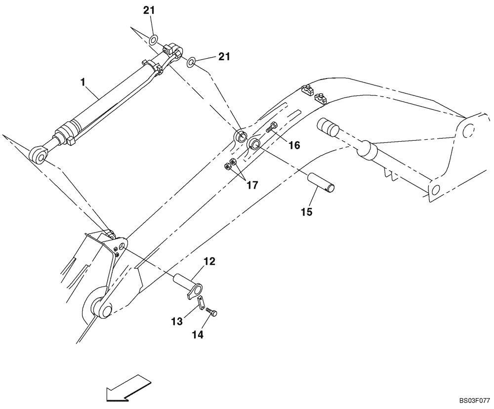 Схема запчастей Case CX135SR - (09-45) - ARM CYLINDER MOUNTING - 2,40 M (7 FT 10 IN) (09) - CHASSIS/ATTACHMENTS