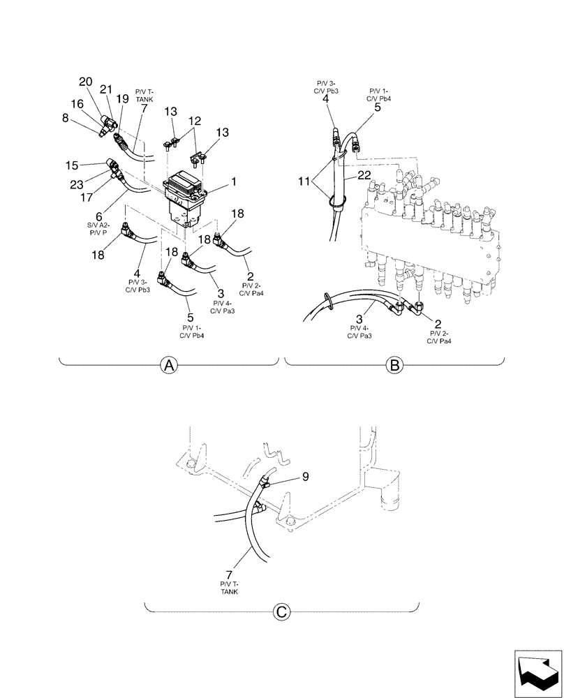 Схема запчастей Case CX50B - (01-053[02]) - CONTROL LINES, PROPEL, SWING (35) - HYDRAULIC SYSTEMS