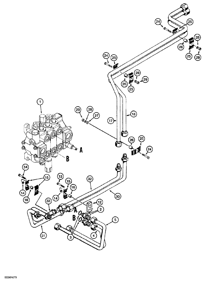 Схема запчастей Case 1150G - (8-013A) - LIFT HYD CIRCUIT, CONTROL VALVE & TUBES TO RADIATOR SHROUD, JJG0218023 AND JJG0218479 AND AFTER (07) - HYDRAULIC SYSTEM