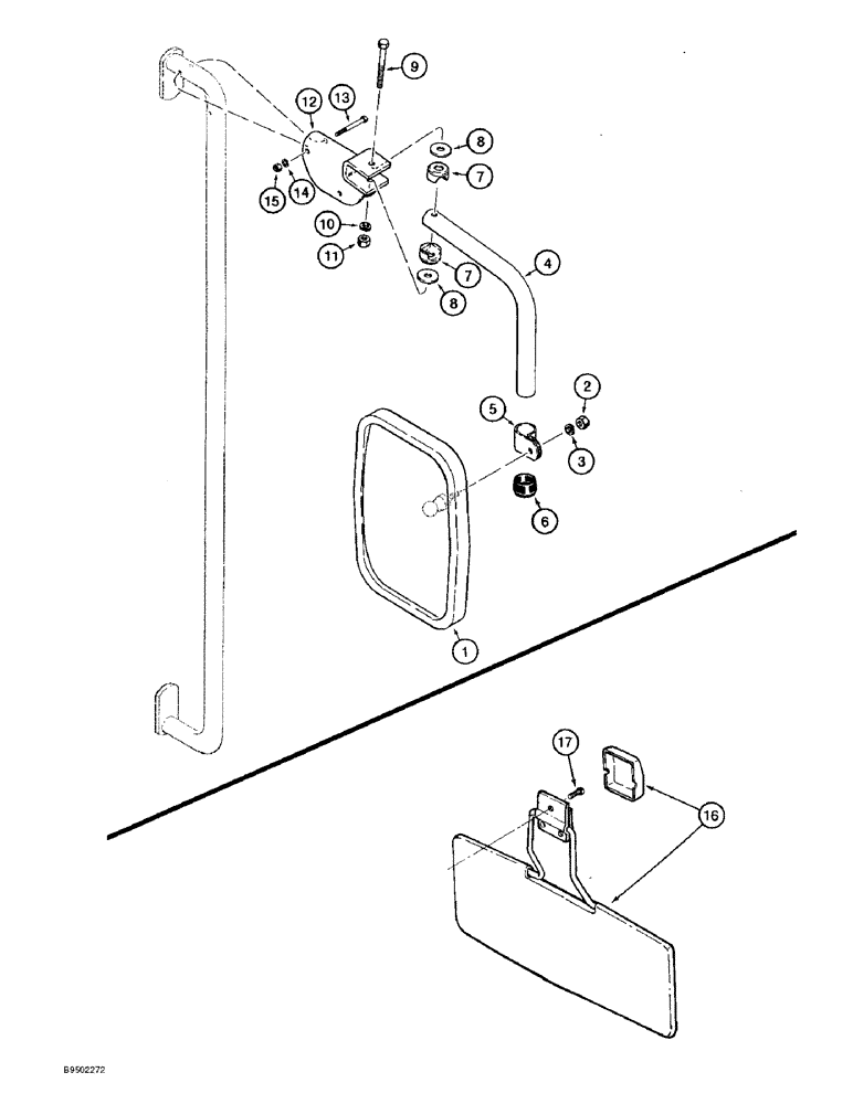 Схема запчастей Case 821B - (9-058) - OUTER MIRROR AND SUN VISOR, OUTER MIRROR, SUN VISOR (09) - CHASSIS/ATTACHMENTS