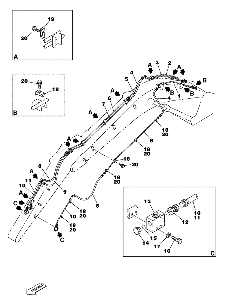 Схема запчастей Case CX350 - (08-071-09[01]) - HYDRAULIC CIRCUIT, SMALL FLOW - DIPPER (3.25 M) (08) - HYDRAULICS