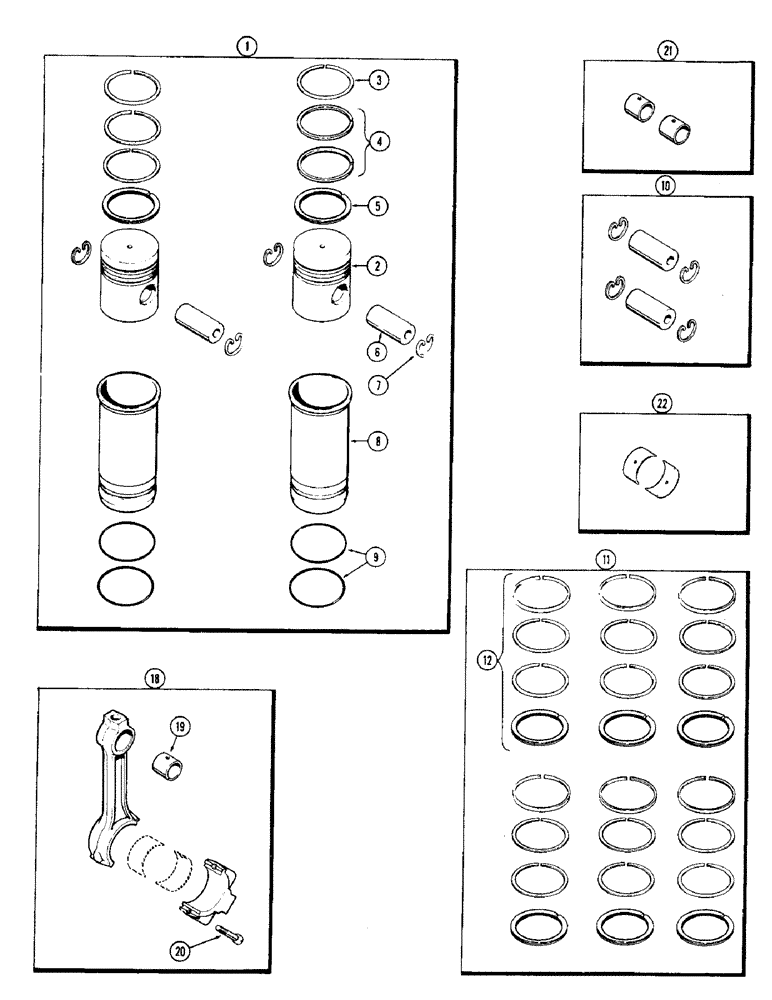Схема запчастей Case W8C - (020) - PISTON ASSEMBLY AND CONNECTING RODS, (401) DIESEL ENGINE (02) - ENGINE