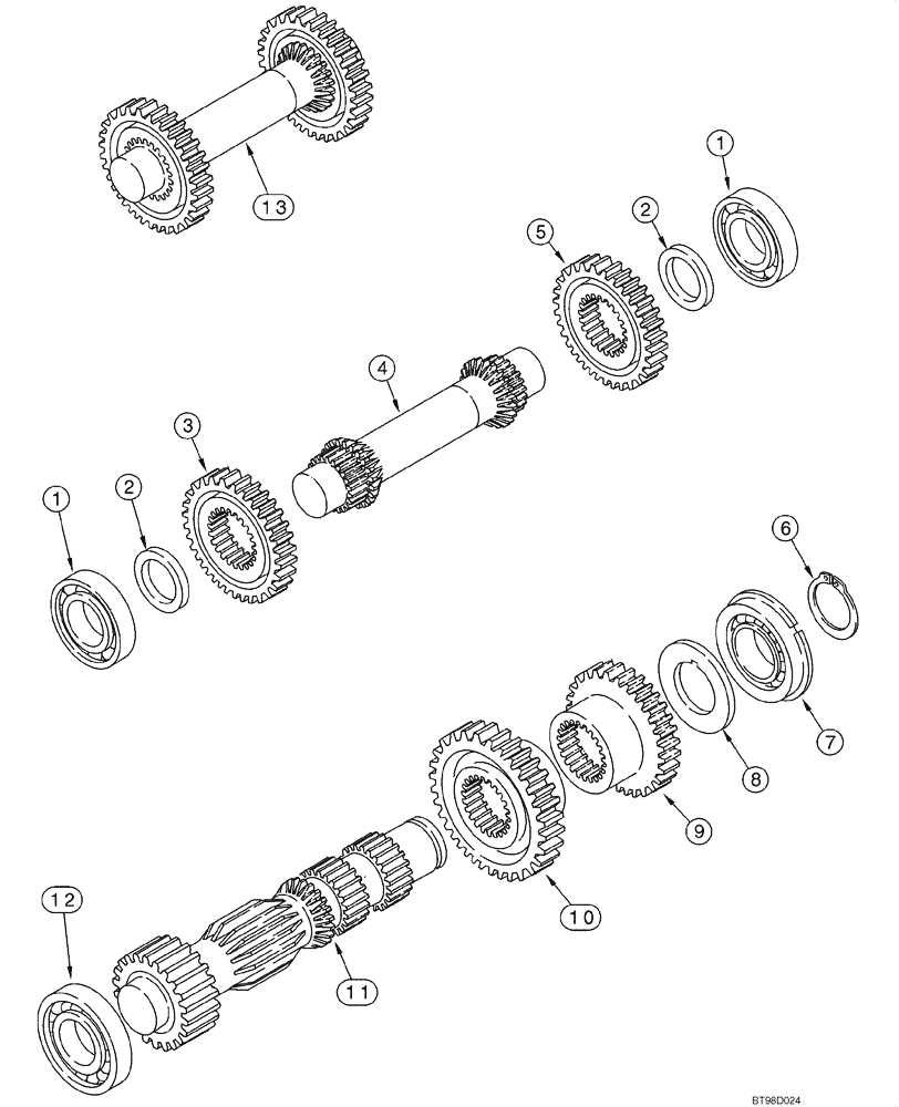 Схема запчастей Case 586G - (06-33) - TRANSMISSION ASSY (130786A2, A3 OR 130787A2, A3) - SHAFTS, IDLER AND PRIMARY (06) - POWER TRAIN