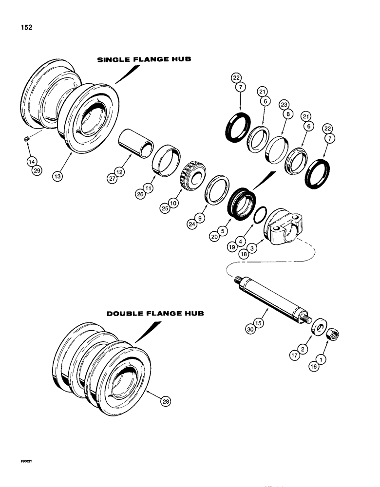 Схема запчастей Case 1155D - (152) - TRACK ROLLER - WITH SHAFT RETAINED BY NUTS, IF USED, R25660 TRACK ROLLER - SINGLE FLANGE (11) - TRACKS/STEERING