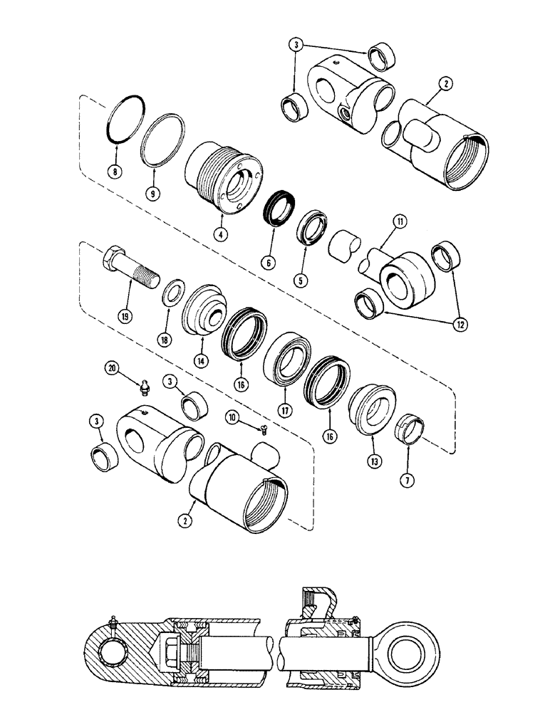 Схема запчастей Case 33 - (284) - G32588&G32589 STABILIZER CYL,W/SOLID TYPE INNER & OUTER WIPERS W/O GLAND ID RING 
