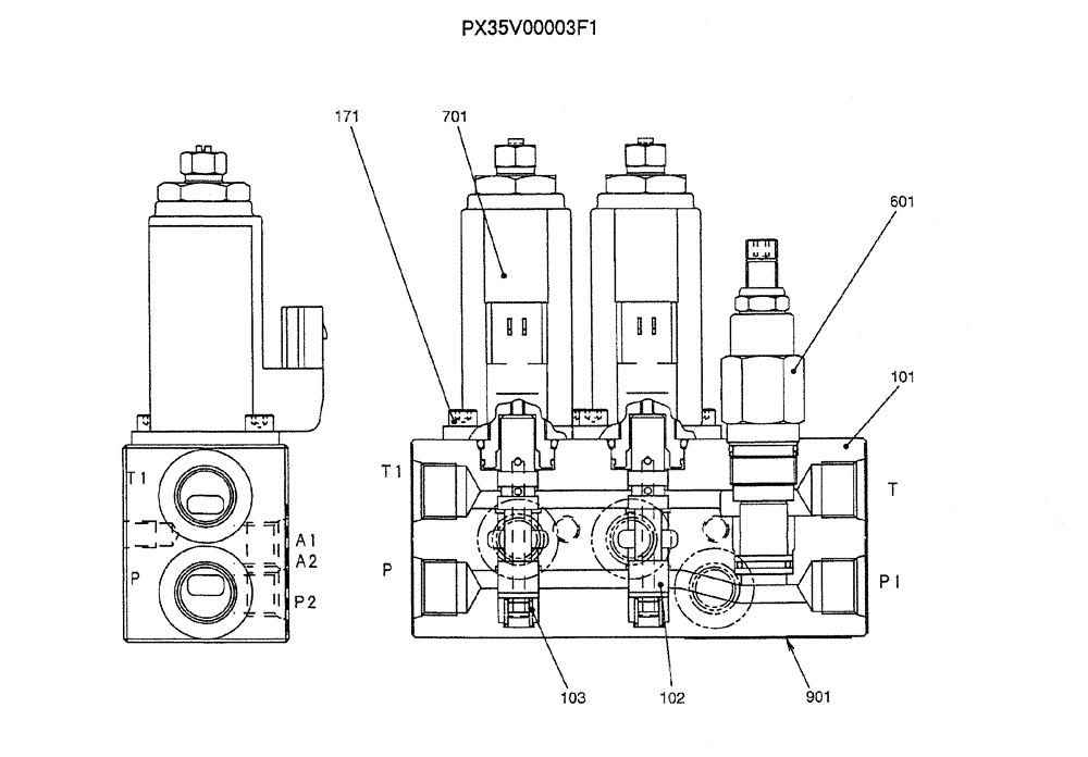 Схема запчастей Case CX50B - (07-042) - VALVE ASSY, SOLENOID (PX35V00003F1) ELECTRICAL AND HYDRAULIC COMPONENTS