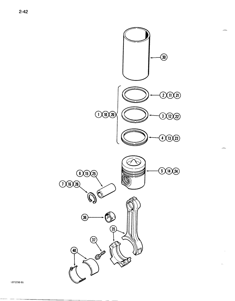 Схема запчастей Case 1085B - (2-042) - PISTONS, 6T-590 ENGINE (02) - ENGINE