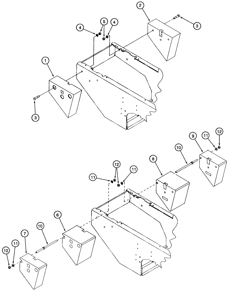 Схема запчастей Case 621C - (09-015) - COUNTERWEIGHTS, EUROPE ONLY, 2000 LB TOTAL WEIGHT (09) - CHASSIS