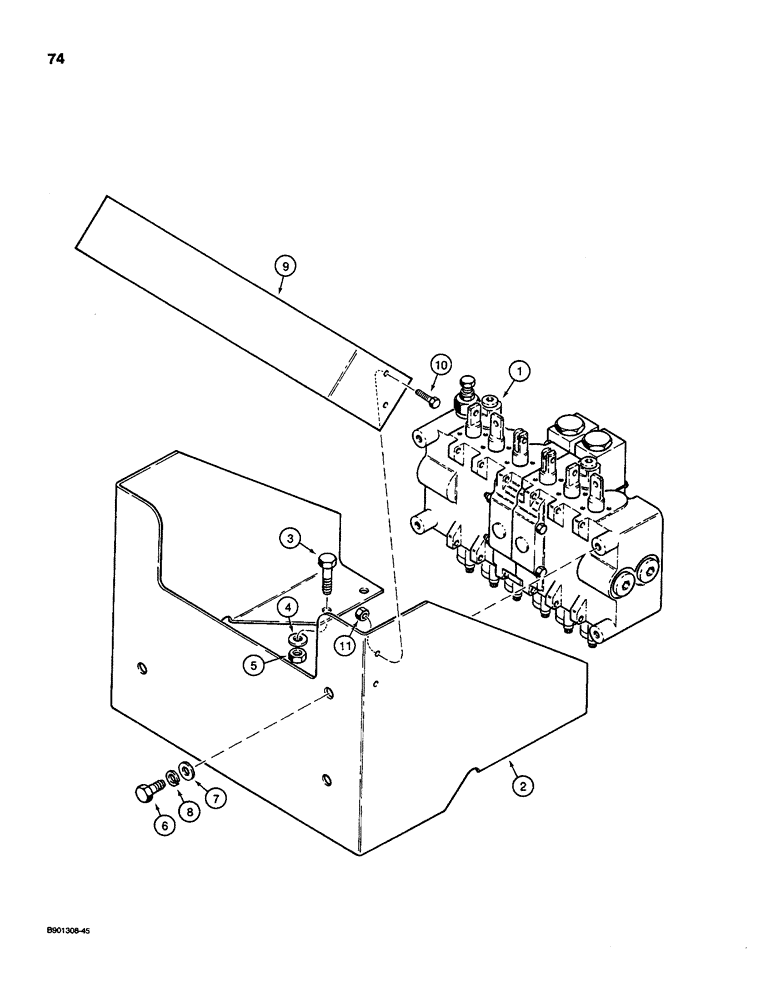Схема запчастей Case D100 - (8-074) - BACKHOE CONTROL TOWER, USED ON 1835C, 1840, AND 1845C UNI-LOADER W/ DUKE VALVE 