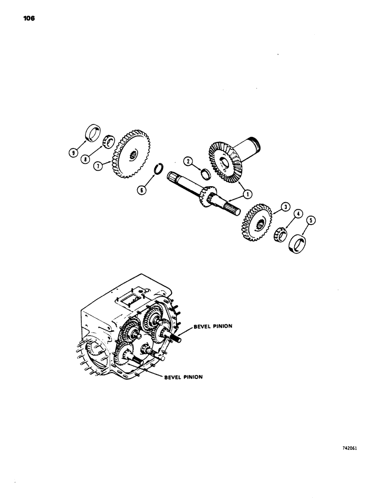 Схема запчастей Case 450 - (106) - TRANSMISSION BEVEL PINION AND SHAFT (03) - TRANSMISSION