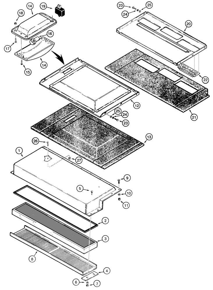 Схема запчастей Case 855E - (9-082) - CAB, AIR FILTER AND INSIDE ROOF COVERS (09) - CHASSIS/ATTACHMENTS