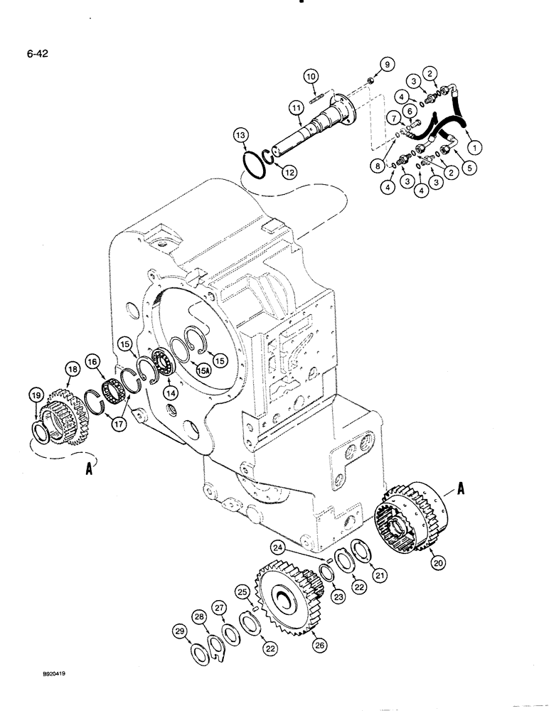 Схема запчастей Case 821 - (6-042) - TRANSMISSION ASSEMBLY, FORWARD AND LOW CLUTCHES, P.I.N. JAK0024165 AND AFTER (06) - POWER TRAIN