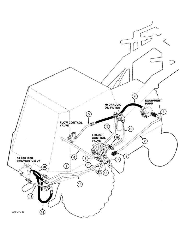 Схема запчастей Case 480F LL - (1-10) - PICTORIAL INDEX, EQUIPMENT HYDRAULICS, HYDRAULIC PUMP TO OIL FILTER & CONTROL VALVES W/BACKHOE (00) - PICTORIAL INDEX