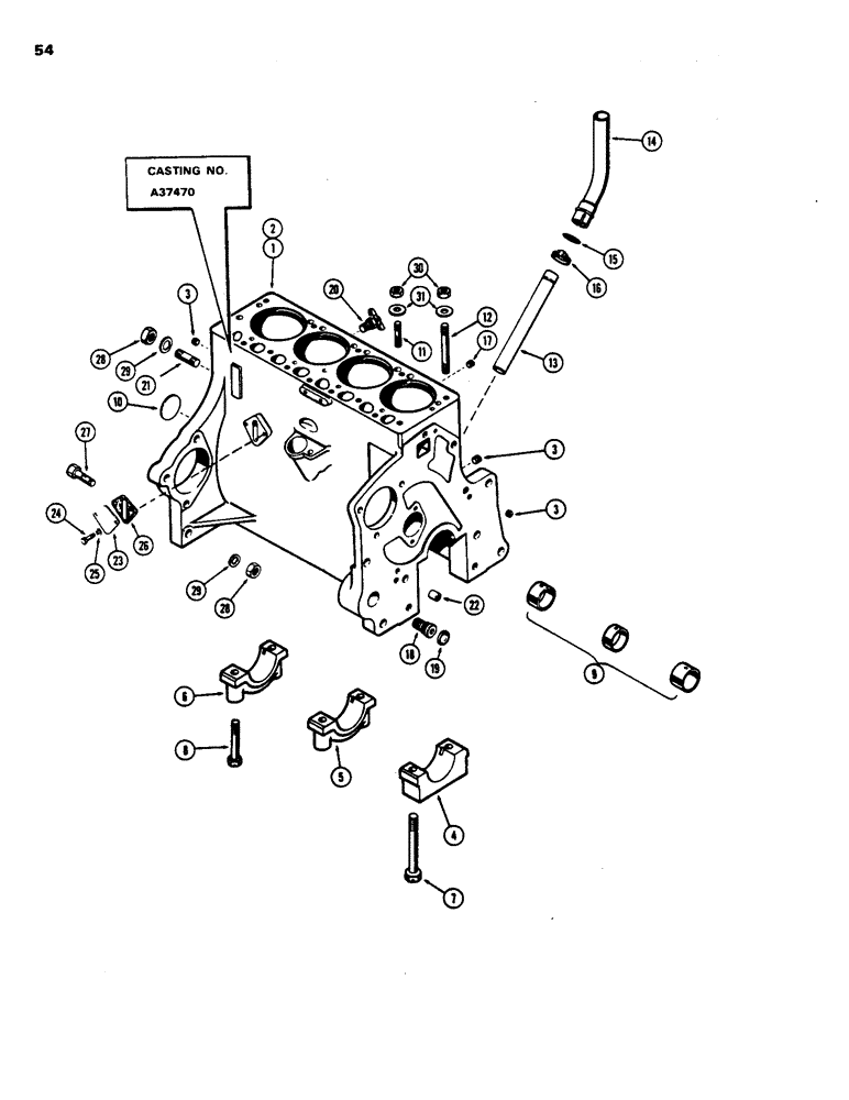 Схема запчастей Case 480B - (054) - CYLINDER BLOCK ASSEMBLY, (148B) SPARK IGNITION ENGINE 