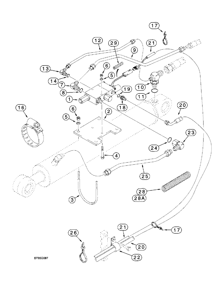 Схема запчастей Case 580L - (8-054) - BACKHOE BOOM LOCK HYDRAULIC, AND ELECTRICAL CIRCUIT, AT BOOM CYLINDER (08) - HYDRAULICS