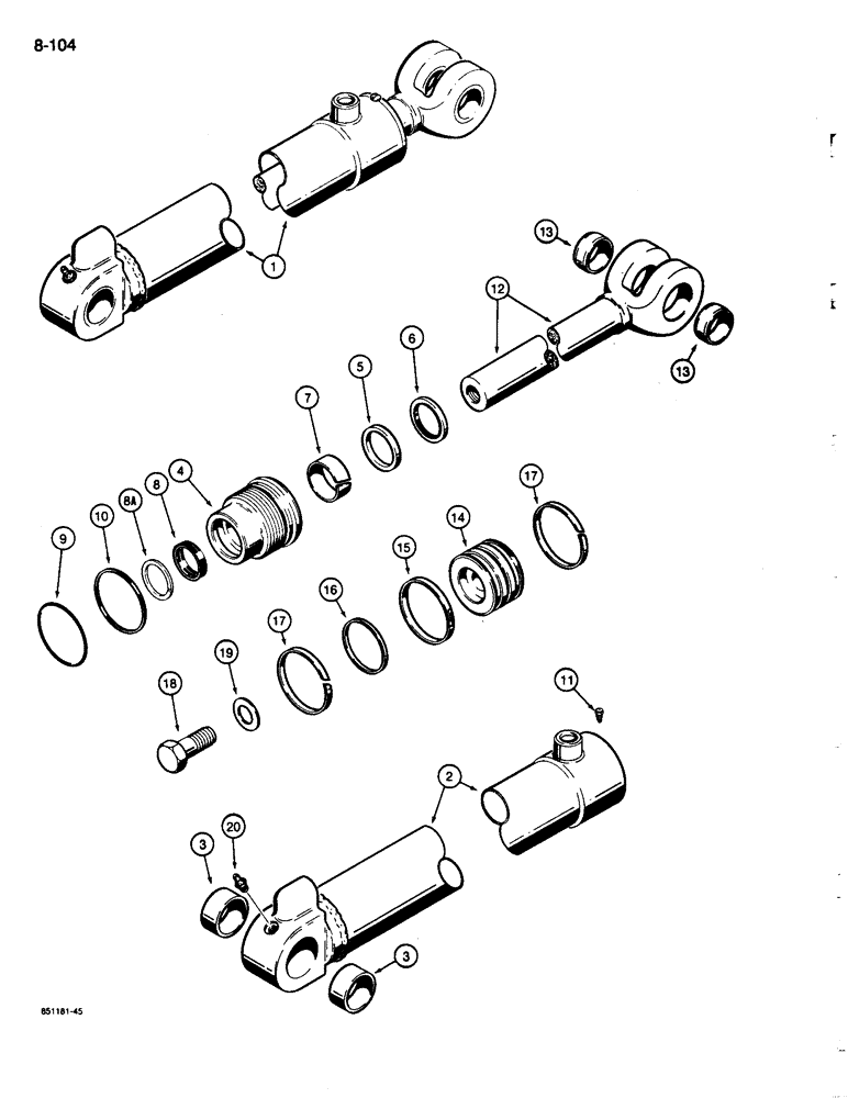 Схема запчастей Case 680L - (8-104) - LOADER LIFT CYLINDER, USED PRIOR TO PIN JJG0070547, EXCEPT FOR JJG0070523, JJG0070526 & JJG0070540 (08) - HYDRAULICS