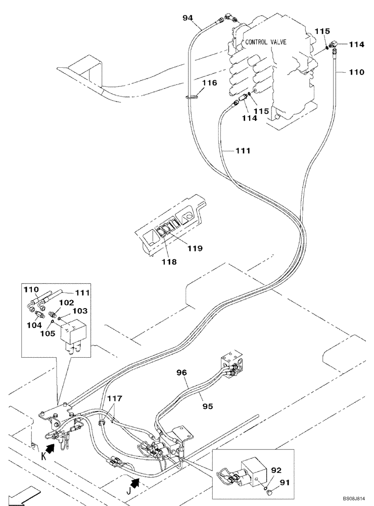 Схема запчастей Case CX800B - (08-28[02]) - HYDRAULIC CIRCUIT - OPTIONAL - 3-WAY (08) - HYDRAULICS