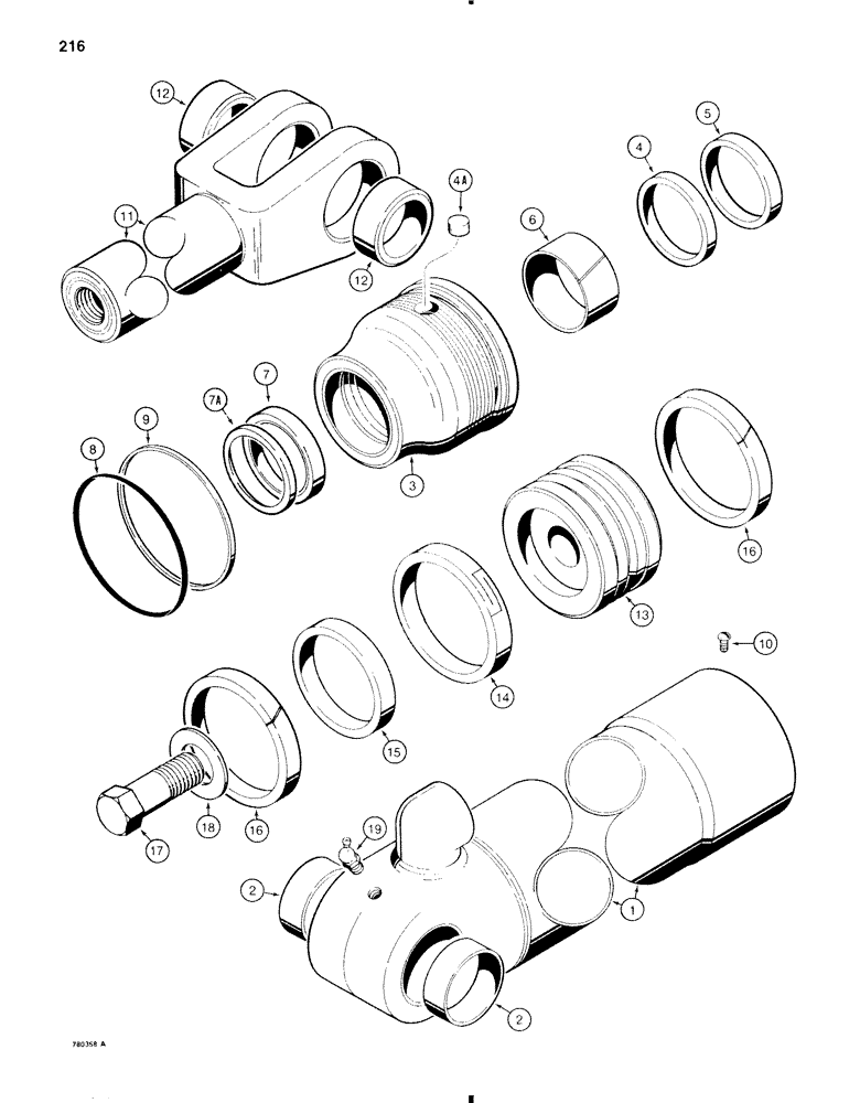 Схема запчастей Case W11 - (216) - G101052 AND G101053 LOADER LIFT CYLINDER (08) - HYDRAULICS