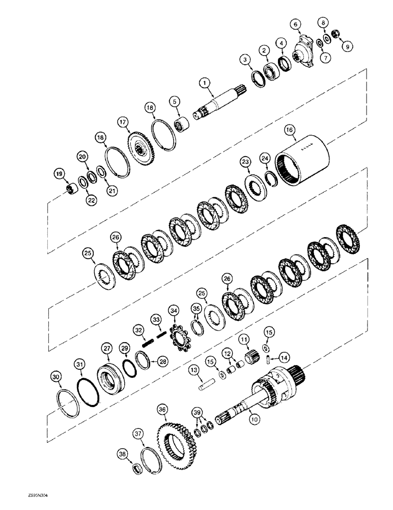 Схема запчастей Case 1150E - (6-14) - TRANSMISSION INPUT SHAFT, TRANSMISSION PLANETARY SYSTEM (06) - POWER TRAIN