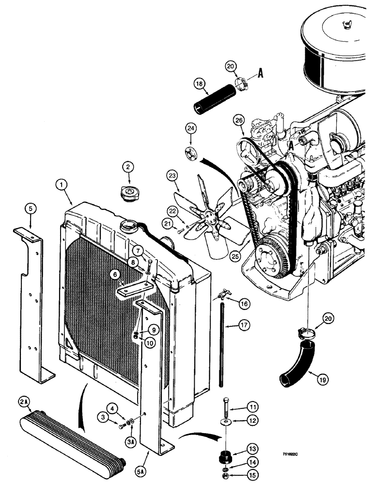Схема запчастей Case W14 - (052) - RADIATOR, FAN AND FAN BELTS, USED BEFORE PIN 9122830 (02) - ENGINE