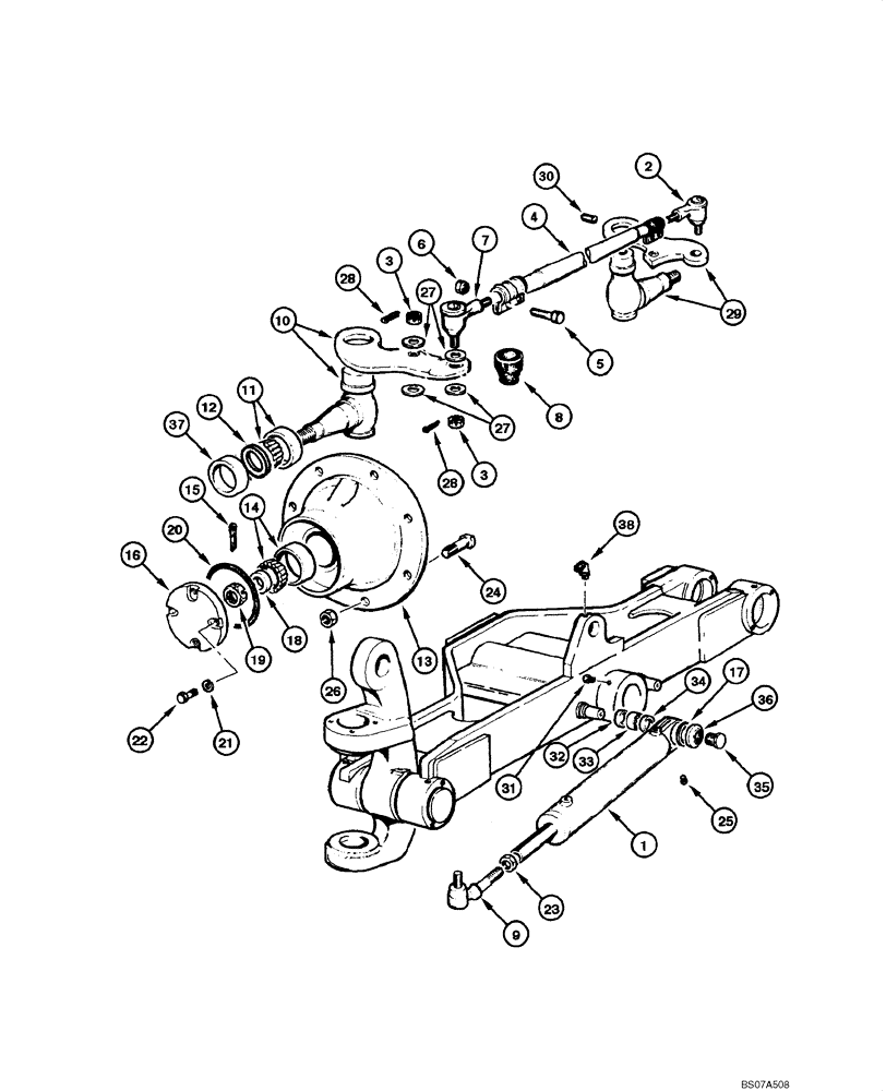 Схема запчастей Case 885 - (06.23[00]) - FRONT AXLE - WHEEL HUB AND STEERING BAR (06) - POWER TRAIN