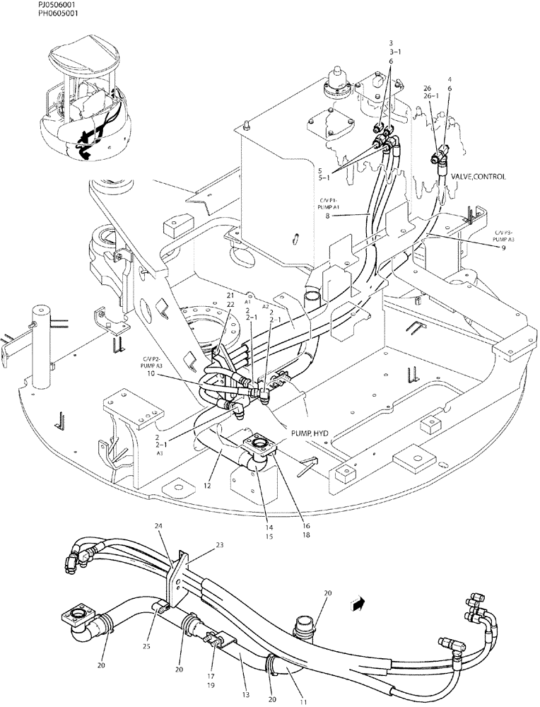 Схема запчастей Case CX50B - (01-026) - HYD LINES, PUMP (35) - HYDRAULIC SYSTEMS
