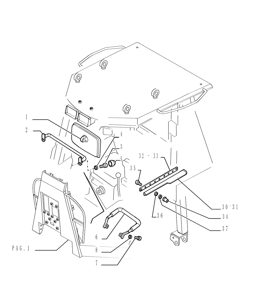 Схема запчастей Case 1850K - (9.651[10]) - ROPS CANOPY - COMPONENTS - OPTIONAL CODE 784111131 (19) - OPTIONS