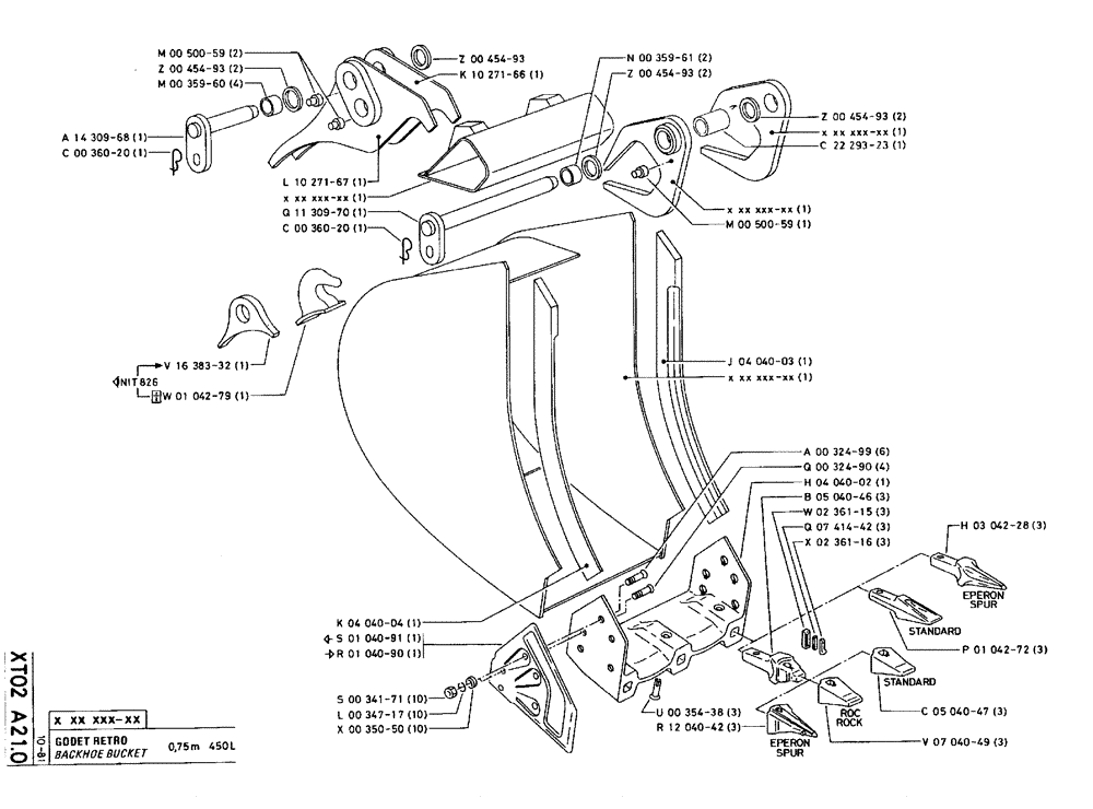 Схема запчастей Case 75C - (XT02 A21.0) - BACKHOE BUCKET - 0,75 M 450 L (19) - BUCKETS